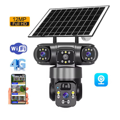 Caméra de surveillance solaire extérieure avec 3 objectifs