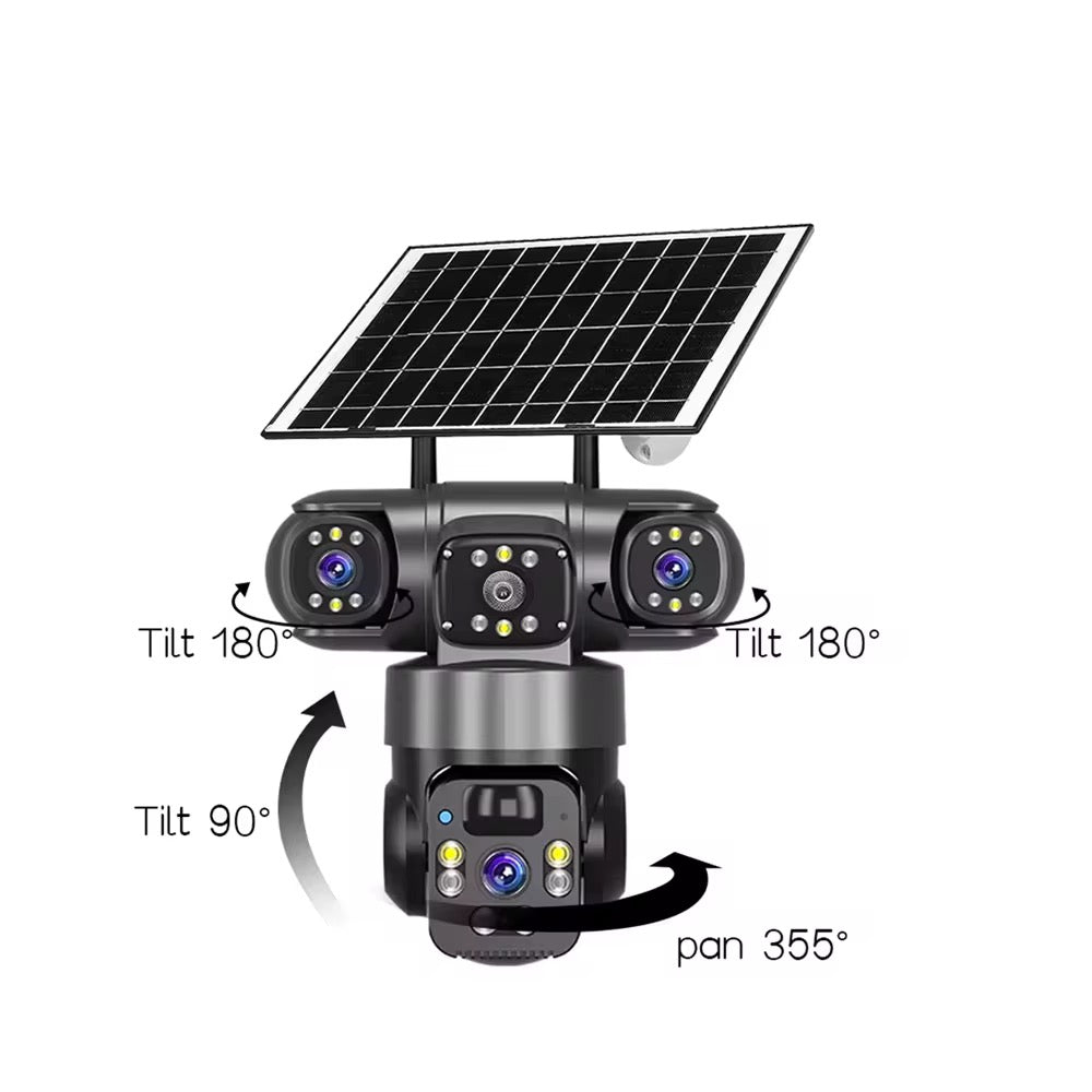 Caméra de surveillance solaire extérieure avec 3 objectifs