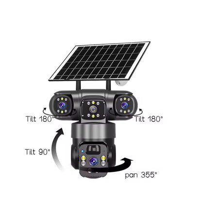 Caméra de surveillance solaire extérieure avec 3 objectifs