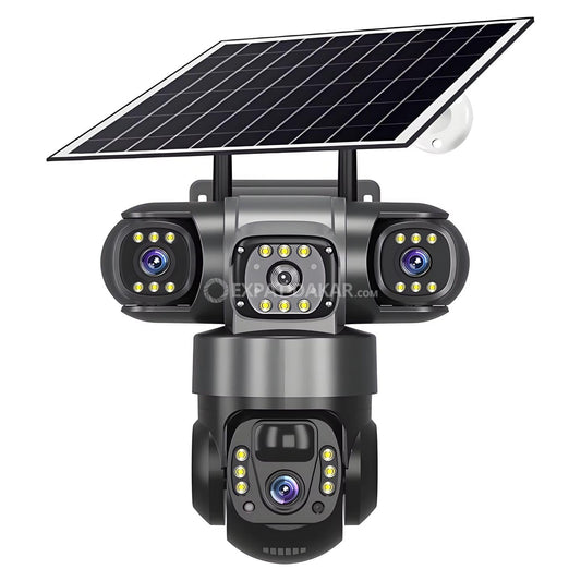 Caméra de surveillance solaire extérieure avec 3 objectifs