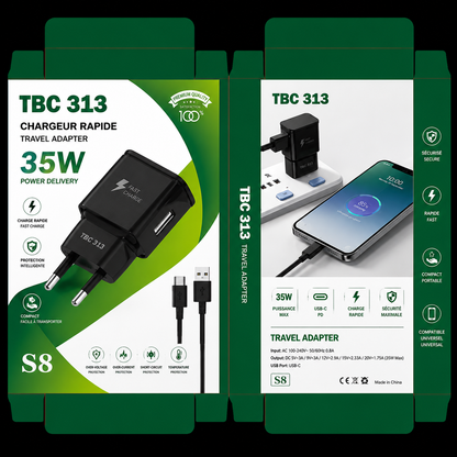 TBC 313 – CHARGEUR RAPIDE 35W USB-C ⚡📱