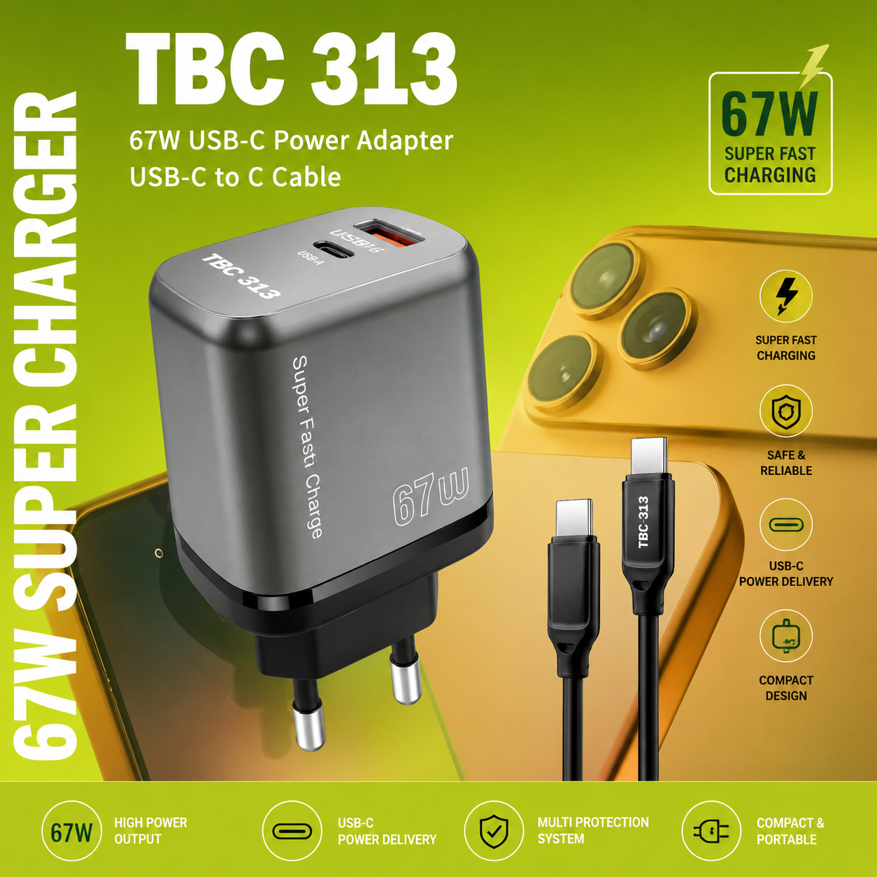TBC 313 – CHARGEUR RAPIDE 67W ⚡