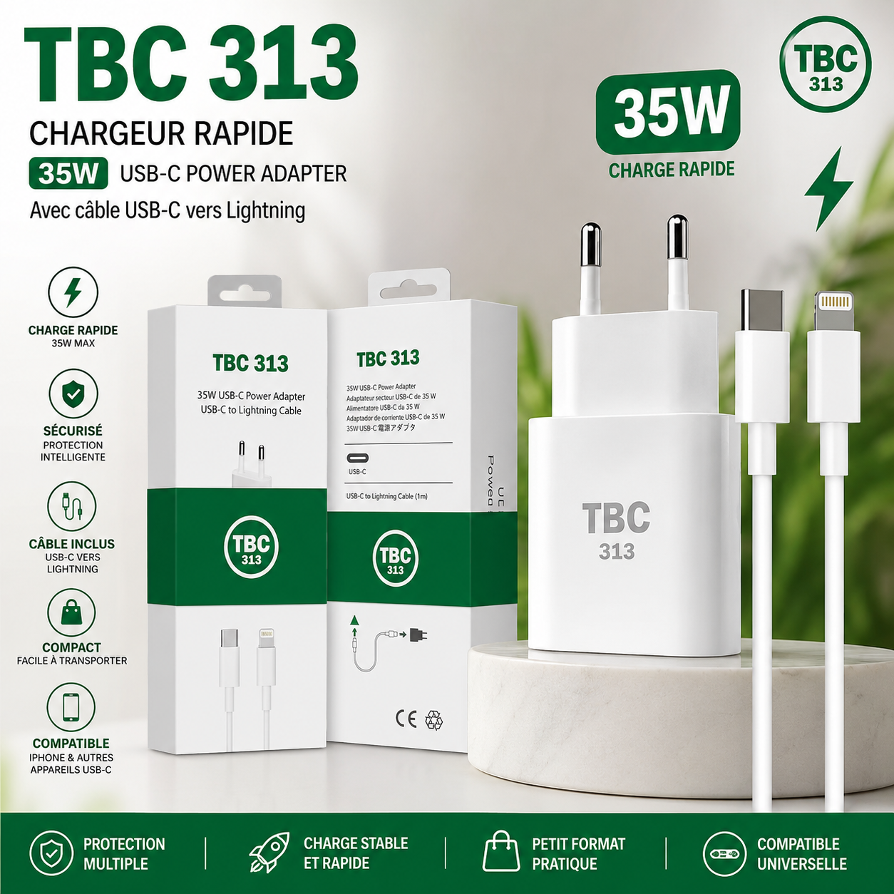 TBC 313 – CHARGEUR RAPIDE 35W USB-C ⚡📱
