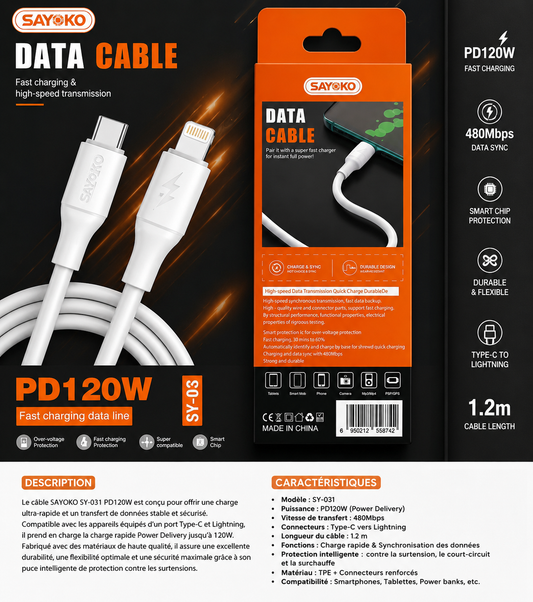 ⚡ CÂBLE DATA SAYOKO PD120W